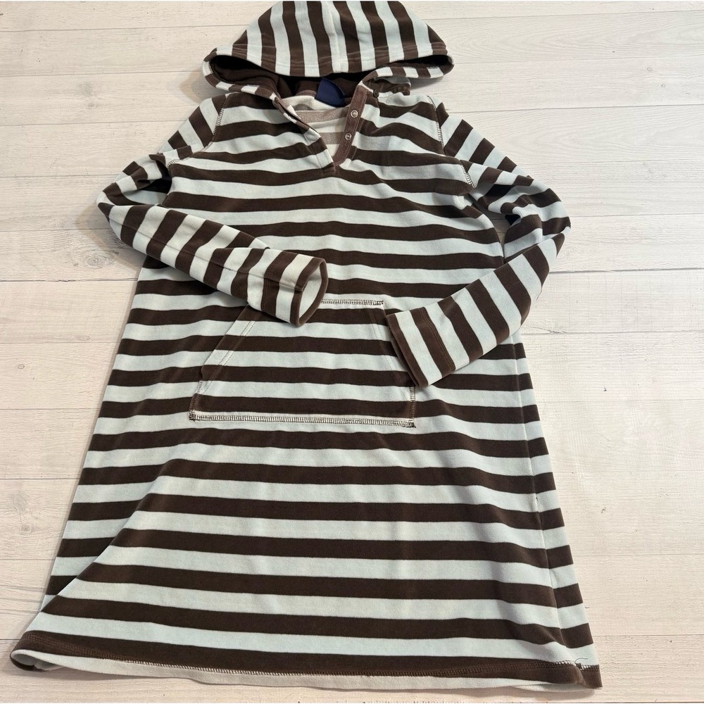Mini Boden girls light blue/brown hoodie velvet hoodie‎ dress 11/12